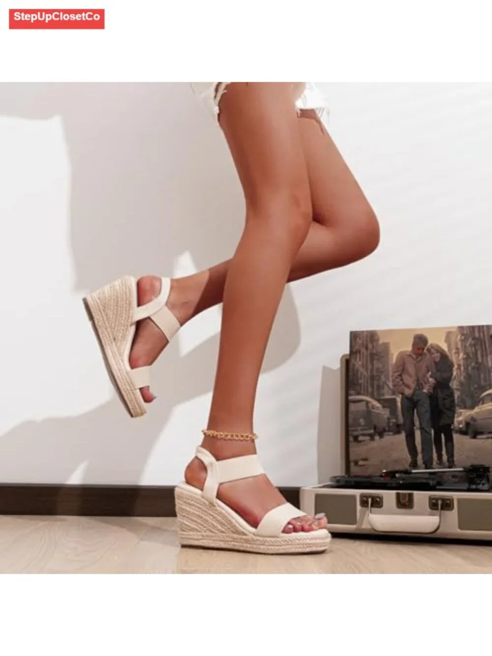 Open Toe Espadrille Wedge Sandals with Ankle Strap - Platform, Dressy Casual